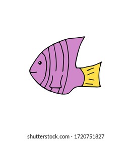 Doodle sea fish. hand drawn of a sea fish isolated on a white background. Vector illustration sticker, icon, design element