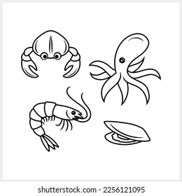 Doodle sea food animal isolated Hand drawn art line Engraving vector stock illustration EPS 10