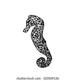 Doodle sea horse in vector. Hand drawn