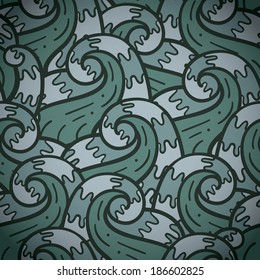 doodle sea pattern . Seamless vector doodle pattern with detailed waves