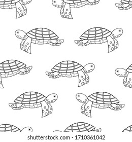 Doodle sea turtle pattern design. Childish pattern with sea turtle. Doodle turtle background