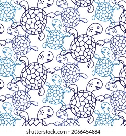 Doodle sea turtle pattern design. Childish pattern with sea turtle. Doodle turtle background