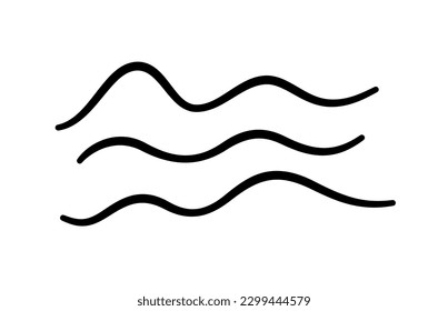 Doodle sea wave icon. Hand drawn simple wavy line. Sea storm scribble icon. Ocean water flow curve sketch. Aqua doodle symbol. Vector illustration isolated on white background.