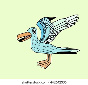 Doodle seagull drawing with colors - stock vector