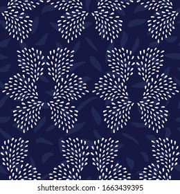 Doodle nahtlose abstrakte, handgezeichnete tropfende Muster in floraler Form mit handgemalten, unregelmäßigen schwarzen Tropfen auf Blatthintergrund. Grafisches, modernes Design. Feuerwerk, neues Jahr, Feiern.