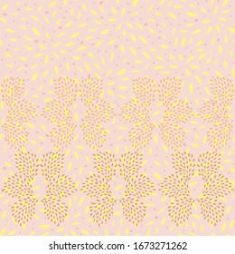 Doodle seamless abstract hand drawn drop border in floral shape with hand painted irregular drops on textured background. Modern design. Firework, new year, celebration.