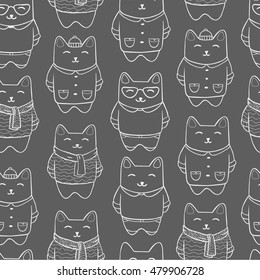 Doodle seamless background with autumn cats.  Perfect for printing
