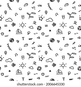Doodle seamless background. summer item
