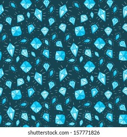 Doodle seamless background texture illustration - precious diamonds, shiny gem stones.