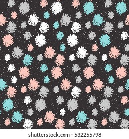 Doodle seamless background. White, blue and pink shape. Abstract hand drawn seamless pattern for card, invitation, poster, banner, album, book cover, textile fabric, garment etc. 