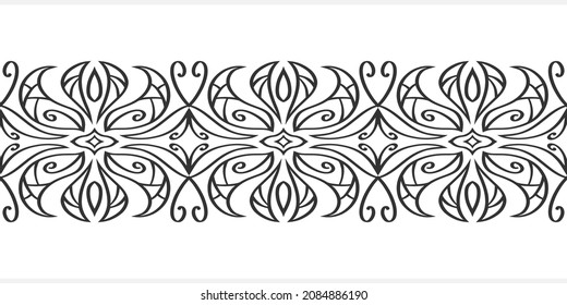 Borde sin fisuras en Doodle aislado. Línea de arte dibujada a mano. Esbozar patrón vintage. Ilustración de material vectorial. EPS 10
