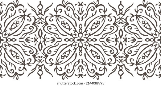 Doodle seamless border isolated Hand drawn art line Sketch vintage pattern Coloring page book Vector stock illustration EPS 10