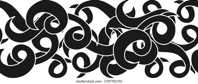 Doodle seamless border isolated on white. Abstract wave. Vector stock illustration