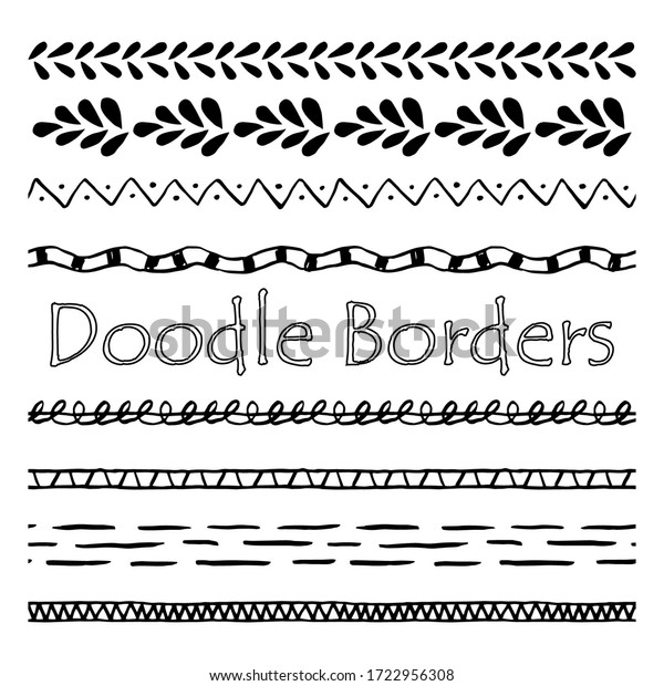 Doodle Seamless Border. Vector Brush Stroke.\
Doodle Element Set. Abstract Hand Drawn Scribble. Seamless Line\
Pattern. Black Doodle Border Collection On White Background. Vector\
Design Element.