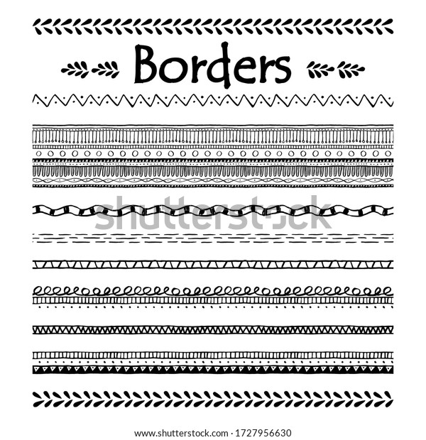 Doodle Seamless Border. Vector Brush Stroke.
Doodle Element Set. Abstract Hand Drawn Scribble. Seamless Line
Pattern. Black Doodle Border Collection On White Background. Vector
Design Element.