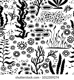 Doodle Seamless Cartoon underwater background. Vector Illustration.
