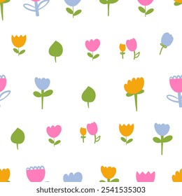 Doodle seamless childish pattern with fairy flowers. Рattern with creative decorative flowers in scandinavian style. Creative kids city texture for fabric, wrapping, textile, wallpaper, apparel. 