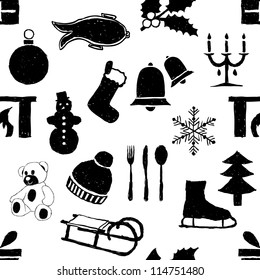 doodle seamless christmas pattern, black and white colors