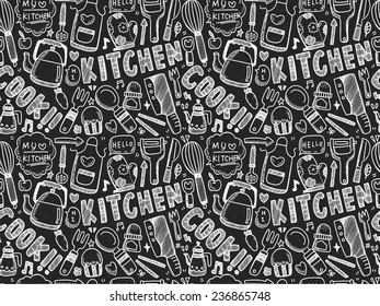 doodle seamless Cooking and kitchen background