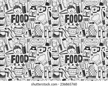 doodle seamless Cooking and kitchen background
