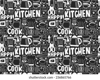 doodle seamless Cooking and kitchen background