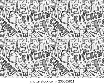 doodle seamless Cooking and kitchen background