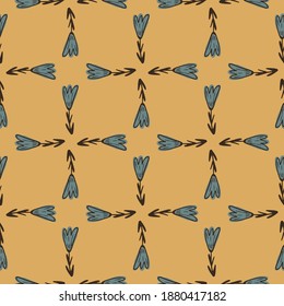 Doodle seamless creative pattern with tulip flowers ornament. Beige background. Vector illustration for seasonal textile prints, fabric, banners, backdrops and wallpapers.