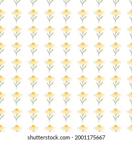 Doodle seamless floral pattern with little yellow calendula silhouettes print. Isolated botany ornament. Designed for fabric design, textile print, wrapping, cover. Vector illustration.