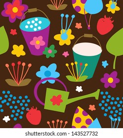 Doodle seamless garden pattern. Summer colorful background. Cute template for design and decoration