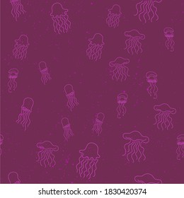 Doodle with seamless jellyfish for wallpaper design. One line Abstract ornament print. Sea ocean.