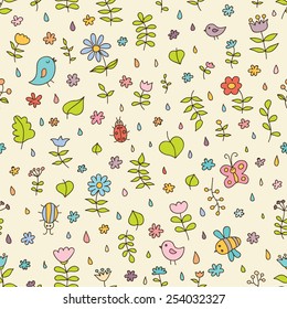 Doodle seamless nature pattern. Ideal for: scrapbooking, wrapping paper, children's textiles, wallpaper, websites, blogs, cards and much more