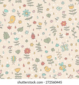 Doodle seamless nature pattern. Ideal for: scrapbooking, wrapping paper, children's textiles, wallpaper, websites, blogs, cards and much more