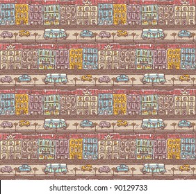 doodle seamless old city pattern