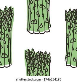 Patrón sin fisuras con espárragos. La mano dibujó frutas y verduras elegantes. Vector artístico que dibuja comida orgánica fresca. Ilustración de verano ingredientes veganos para suavizadores