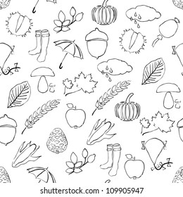 doodle seamless pattern with autumn pictures