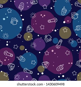 Doodle seamless pattern baby set with cartoon elements. Vector illustration design thin line doodle style.