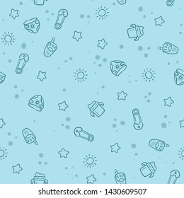 Doodle seamless pattern baby set with cartoon elements. Vector illustration design thin line doodle style.