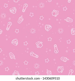 Doodle seamless pattern baby set with cartoon elements. Vector illustration design thin line doodle style.