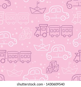 Doodle seamless pattern baby set with cartoon elements. Vector illustration design thin line doodle style.
