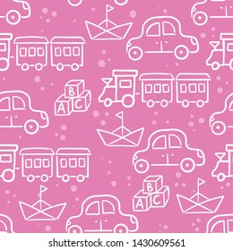 Doodle seamless pattern baby set with cartoon elements. Vector illustration design thin line doodle style.