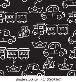 Doodle seamless pattern baby set with cartoon elements. Vector illustration design thin line doodle style.