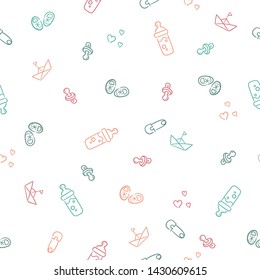 Doodle seamless pattern baby set with cartoon elements. Vector illustration design thin line doodle style.