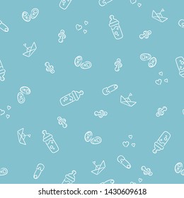 Doodle seamless pattern baby set with cartoon elements. Vector illustration design thin line doodle style.