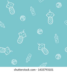 Doodle seamless pattern baby set with cartoon elements. Vector illustration design thin line doodle style.