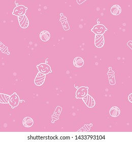 Doodle seamless pattern baby set with cartoon elements. Vector illustration design thin line doodle style.