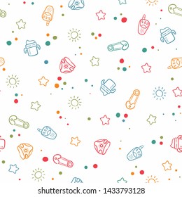 Doodle seamless pattern baby set with cartoon elements. Vector illustration design thin line doodle style.