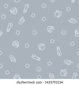 Doodle seamless pattern baby set with cartoon elements. Vector illustration design thin line doodle style.