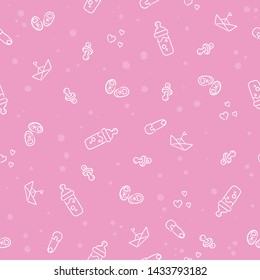 Doodle seamless pattern baby set with cartoon elements. Vector illustration design thin line doodle style.