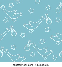 Doodle seamless pattern baby set with cartoon elements. Vector illustration design thin line doodle cartoon style for design on paper, fabric, invitations, other