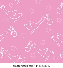 Doodle seamless pattern babyborn set with cartoon elements. Vector illustration design thin line doodle cartoon style for design on paper, fabric, invitations, other.